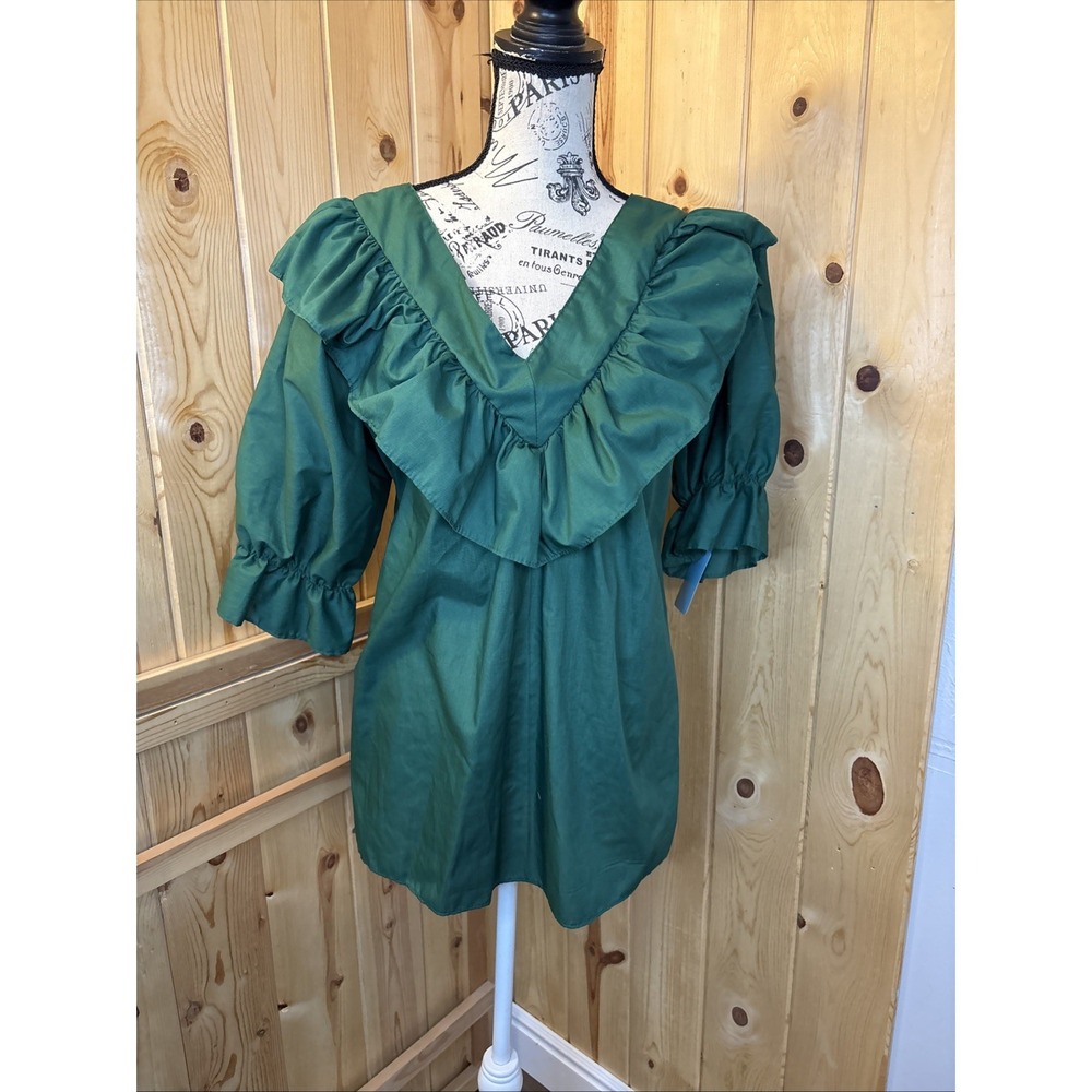 New NWT Vintage Square Up Fashions Green Dance Top Puff Sleeve Ruffle Medium USA